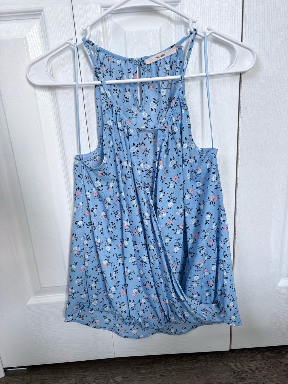 Mi Ami Blue Floral High Neck Halter Tank Top